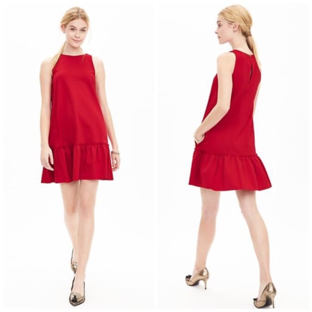Banana Republic Red Ruffle Swing Tank Dress Sz 0